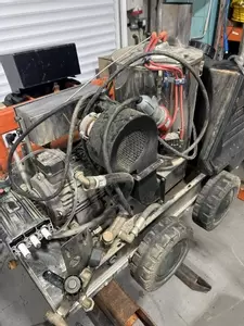 VTUF industrial pressure washer before servicing, showing build-up of dirt, wear, and general condition prior to full strip-down, clean, and maintenance work.